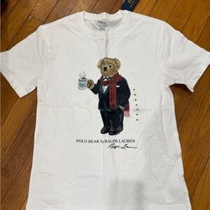 Polo by Ralph Lauren White Bear Graphic Tee with Red Plaid Scarf